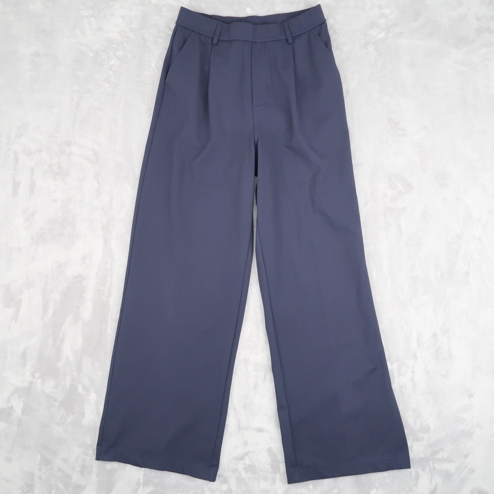 Halara Dress Pants Womens M Tall Navy Blue Wide Leg Pleated Trousers Workwear